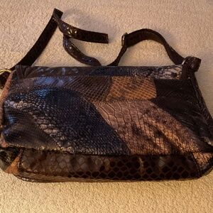 Tambourine by DANW,  Multicolor Patchwork Faux Snakeskin Handbag